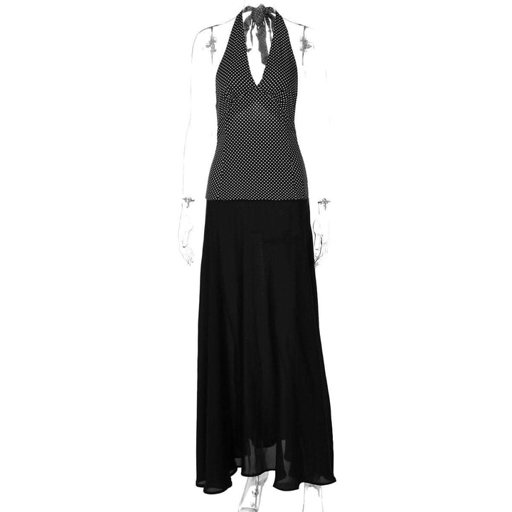 Halter polka dot print backless maxi dress-final-sale  | Festival Outfits Women