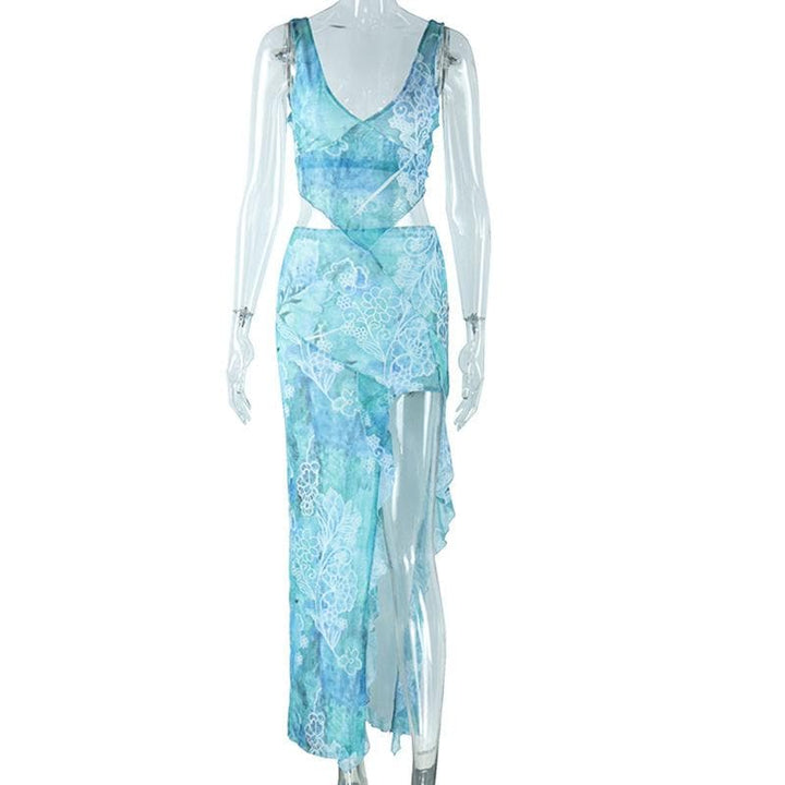 V neck slit knotted cami maxi skirt set  | Festival Outfits Women