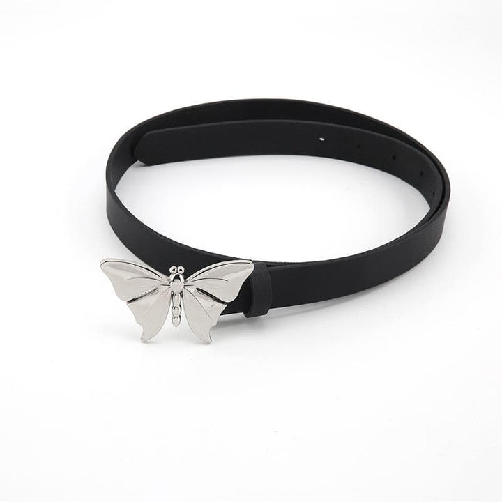 Silver butterfly PU leather adjustable belt  | Festival Outfits Women