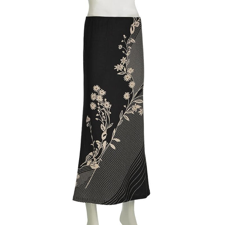 Polka dot flower print contrast maxi skirt  | Festival Outfits Women