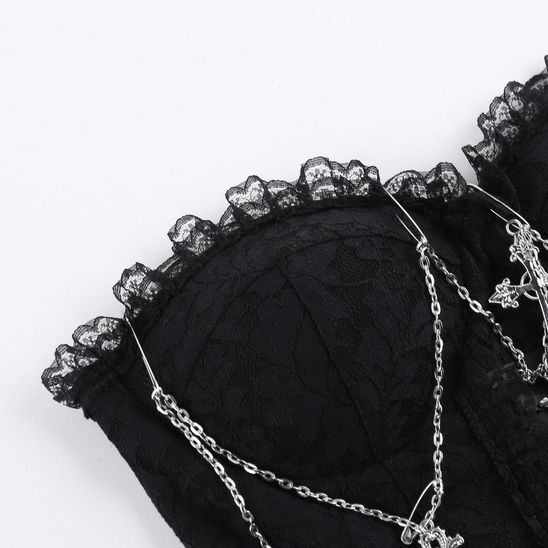 Metal chain lace up sweetheart neck tube top  | Festival Outfits Women