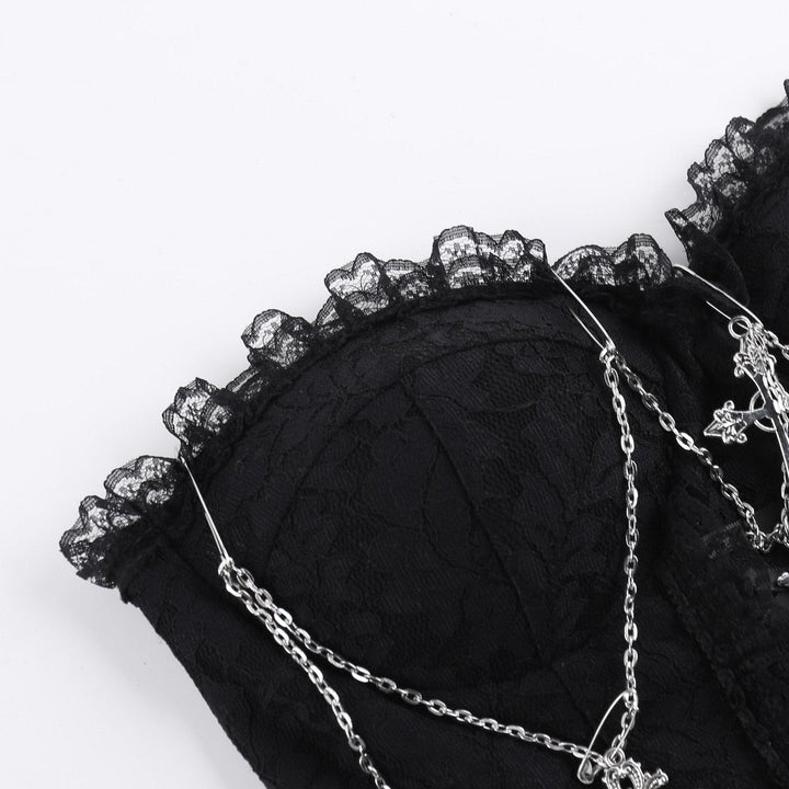Metal chain lace up sweetheart neck tube top  | Festival Outfits Women