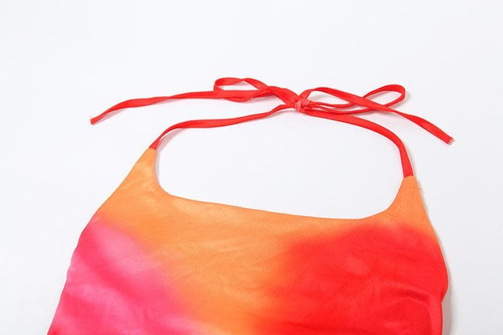 U neck halter tie dye ruched backless mini dress  | Festival Outfits Women