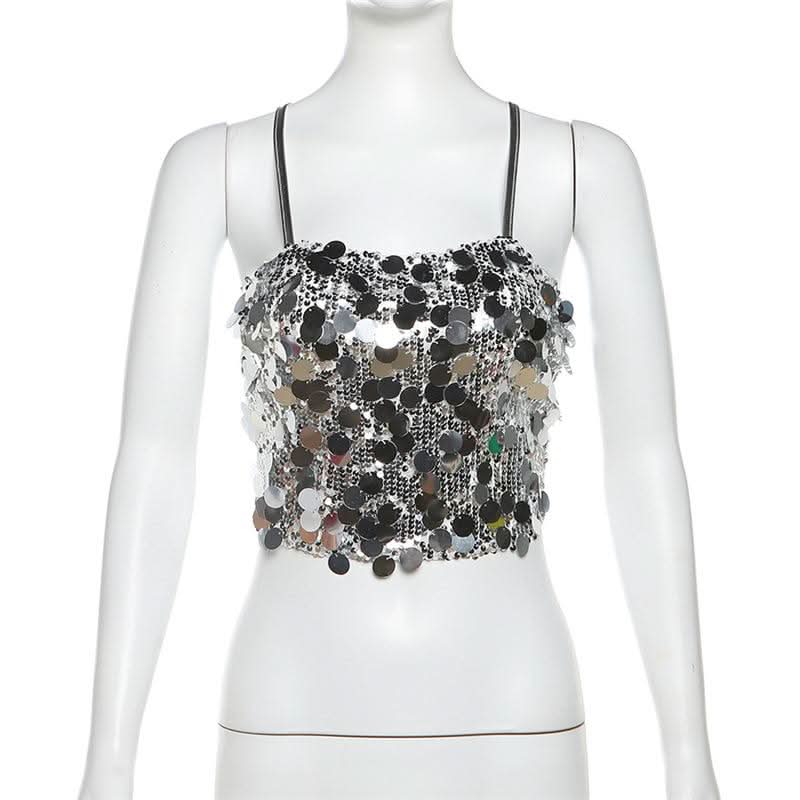 Glitter cross back self tie cami top  | Festival Outfits Women-final-sale