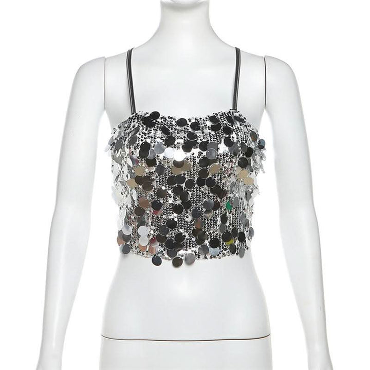 Glitter cross back self tie cami top  | Festival Outfits Women-final-sale