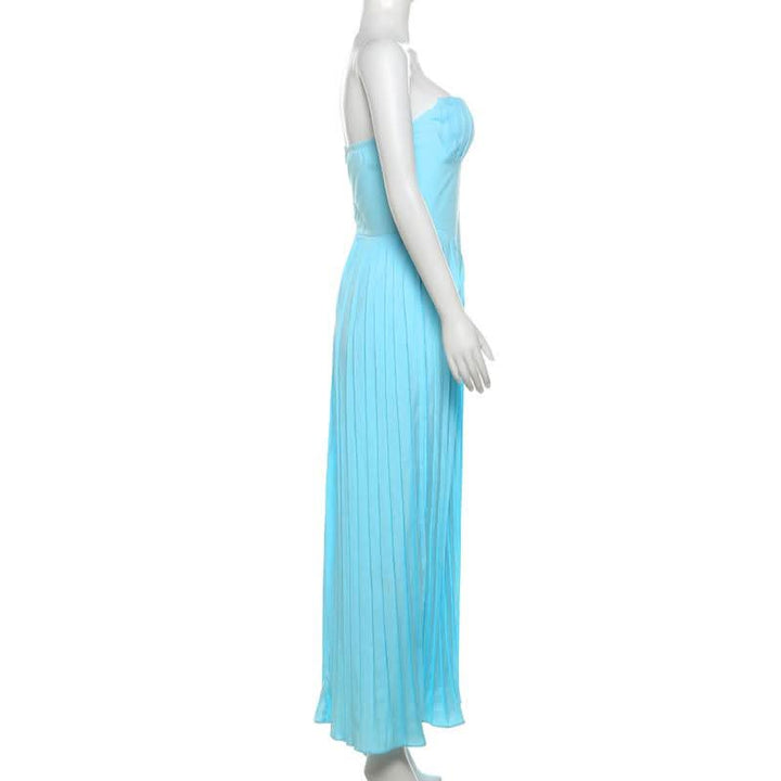 Sweetheart neck backless ruched solid maxi dress  | Festival Outfits Women