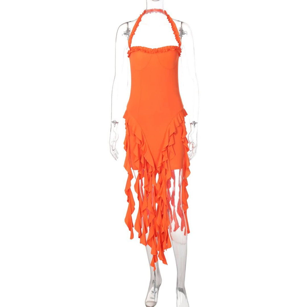Halter ruffle backless midi dress  | Festival Outfits Women