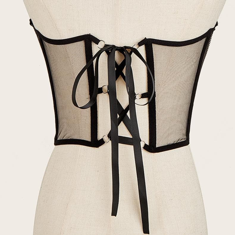 Mesh stitch metal chain lace up corset  | Festival Outfits Women