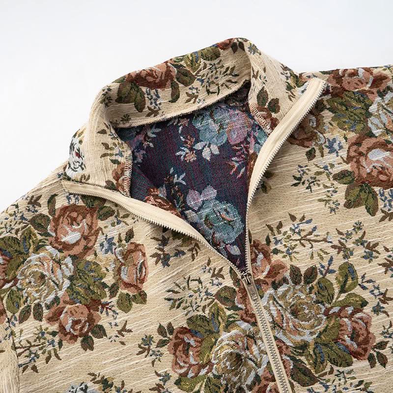 Zip-up long sleeve drawstring flower print top  | Festival Outfits Women