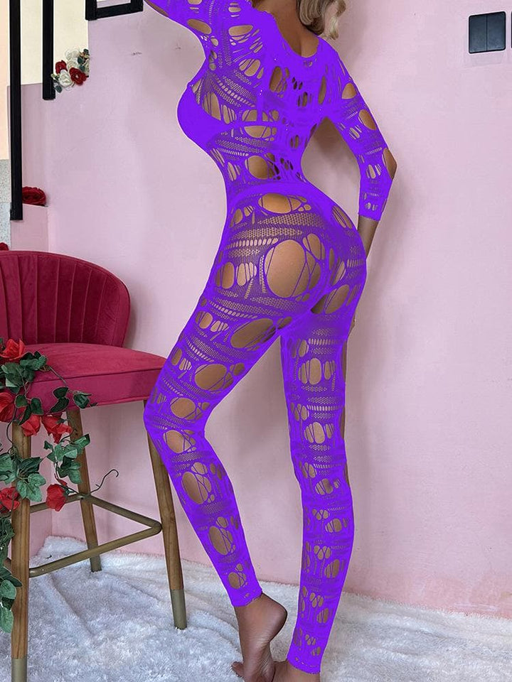 Long sleeve net hollow out padded bodystocking  | Festival Outfits Women