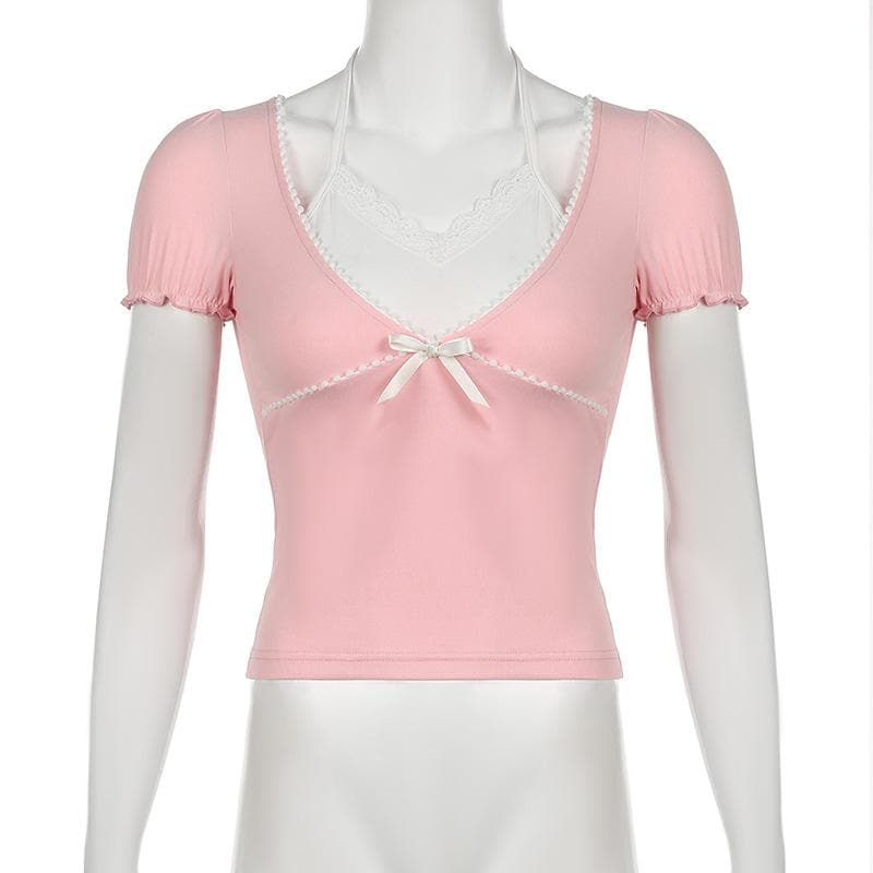 Takalmin dogon hannu na halter patchwork bowknot | Kayan Biki na Mata