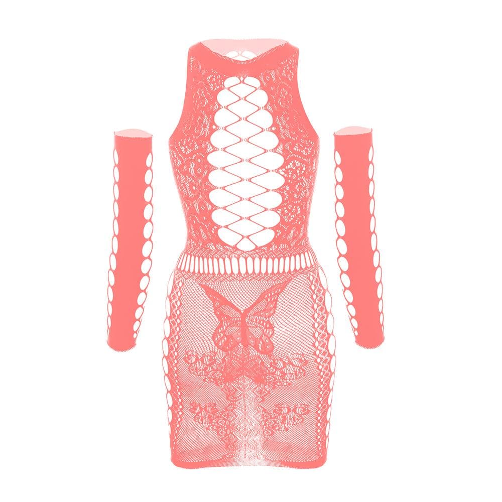Gloves lace fishnet diamond pattern mini dress  | Festival Outfits Women