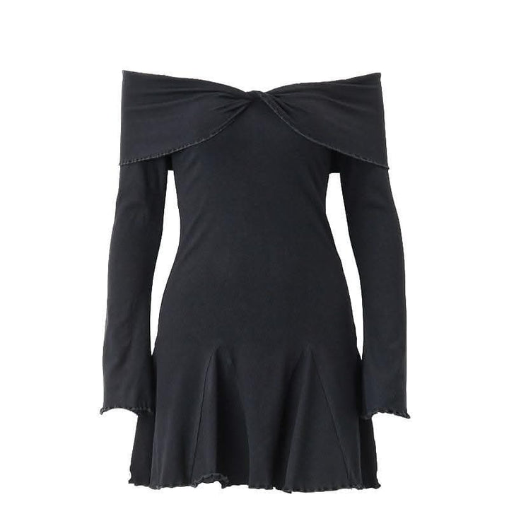 Long sleeve ruffle off shoulder solid ruched mini dress-final-sale  | Festival Outfits Women