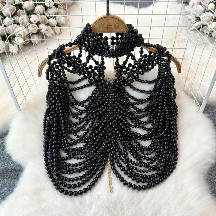 Beaded high neck hollow out metal chain cut out top  | Festival Outfits Women
