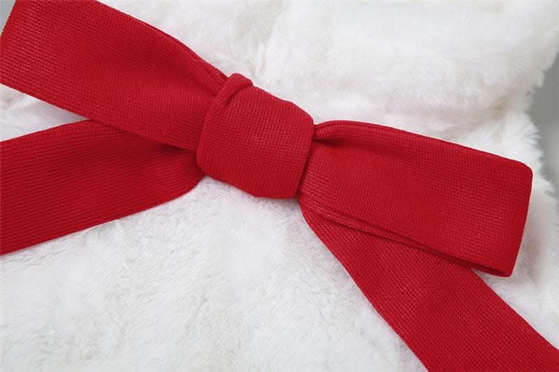 Bowknot contrast halter fluffy gloves backless mini dress-final-sale  | Festival Outfits Women