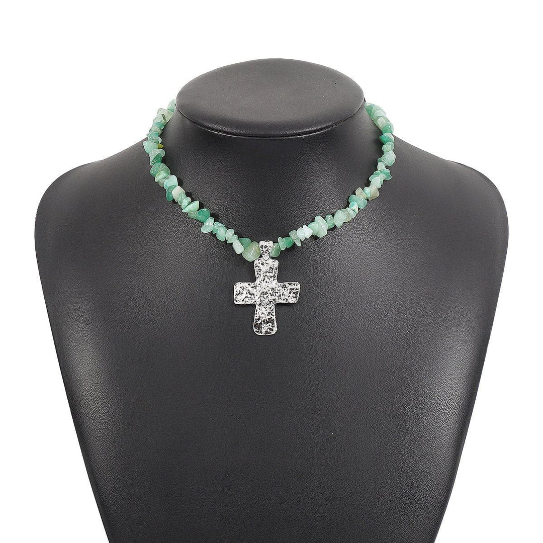 Cross pendant beaded metal chain necklace  | Festival Outfits Women