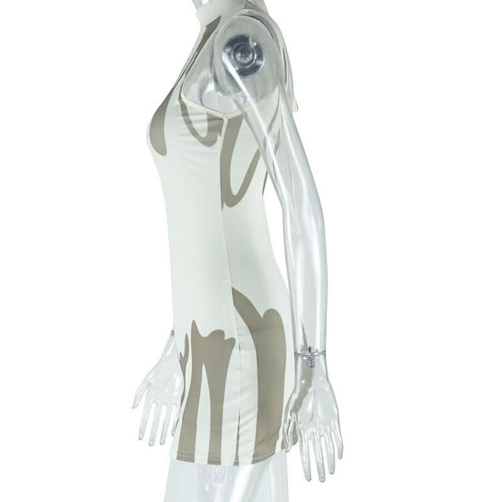 Ribbed self tie crewneck print backless mini dress  | Festival Outfits Women