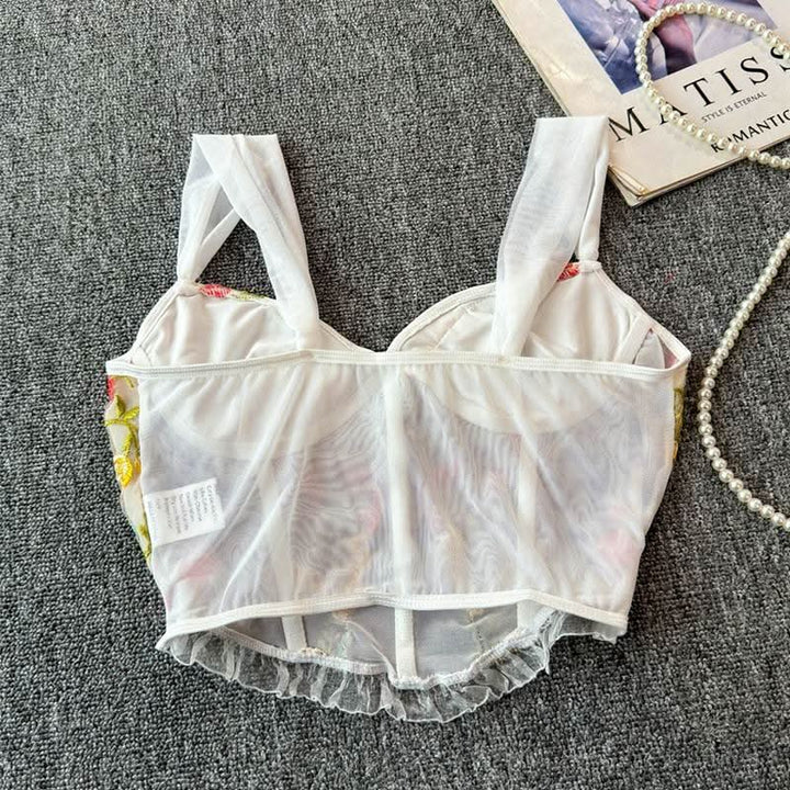 Flower embroidery bustier mesh cami top  | Festival Outfits Women