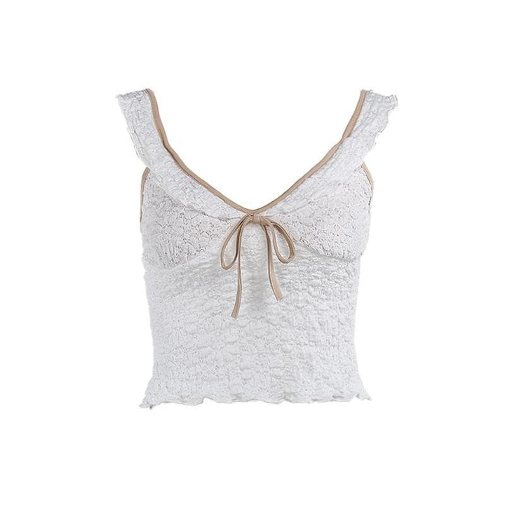 V neck ruffle textured smocked cami top  | Festival Outfits Women