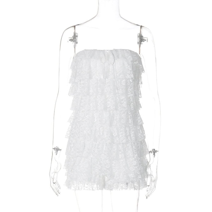 Bowknot lace backless ruffle tube mini dress  | Festival Outfits Women