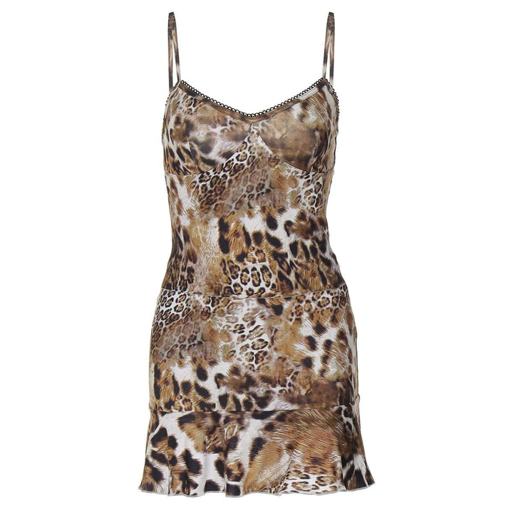Leopard print v neck lace hem ruffle cami skirt set  | Festival Outfits Women