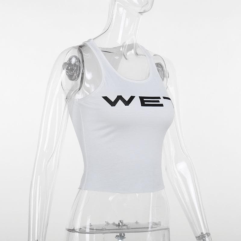 Sleeveless u neck “wet” print tank top  | Festival Outfits Women