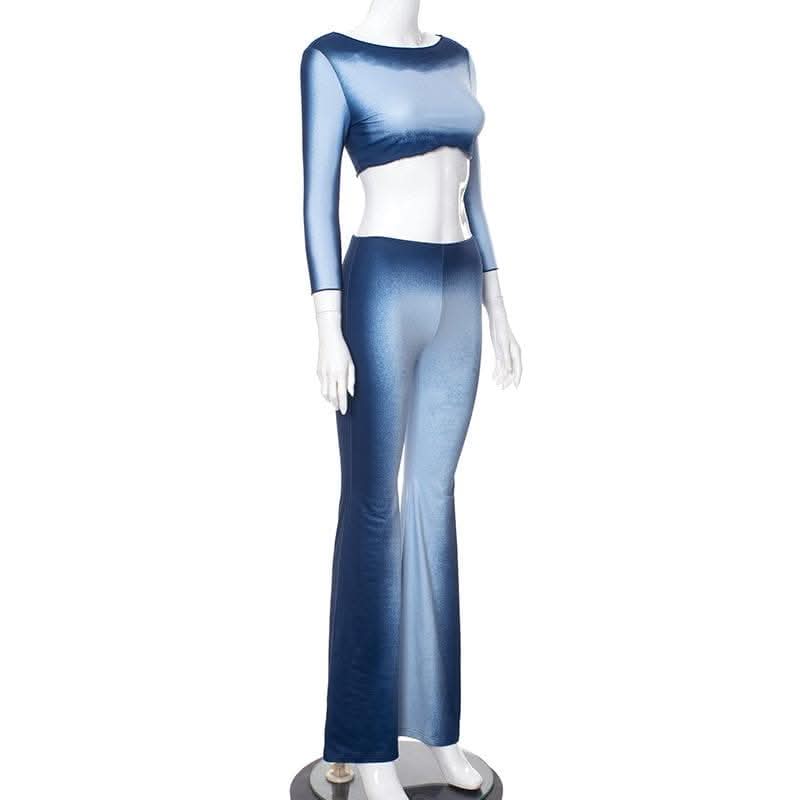 Long sleeve gradient crewneck ruffle pant set-final-sale  | Festival Outfits Women