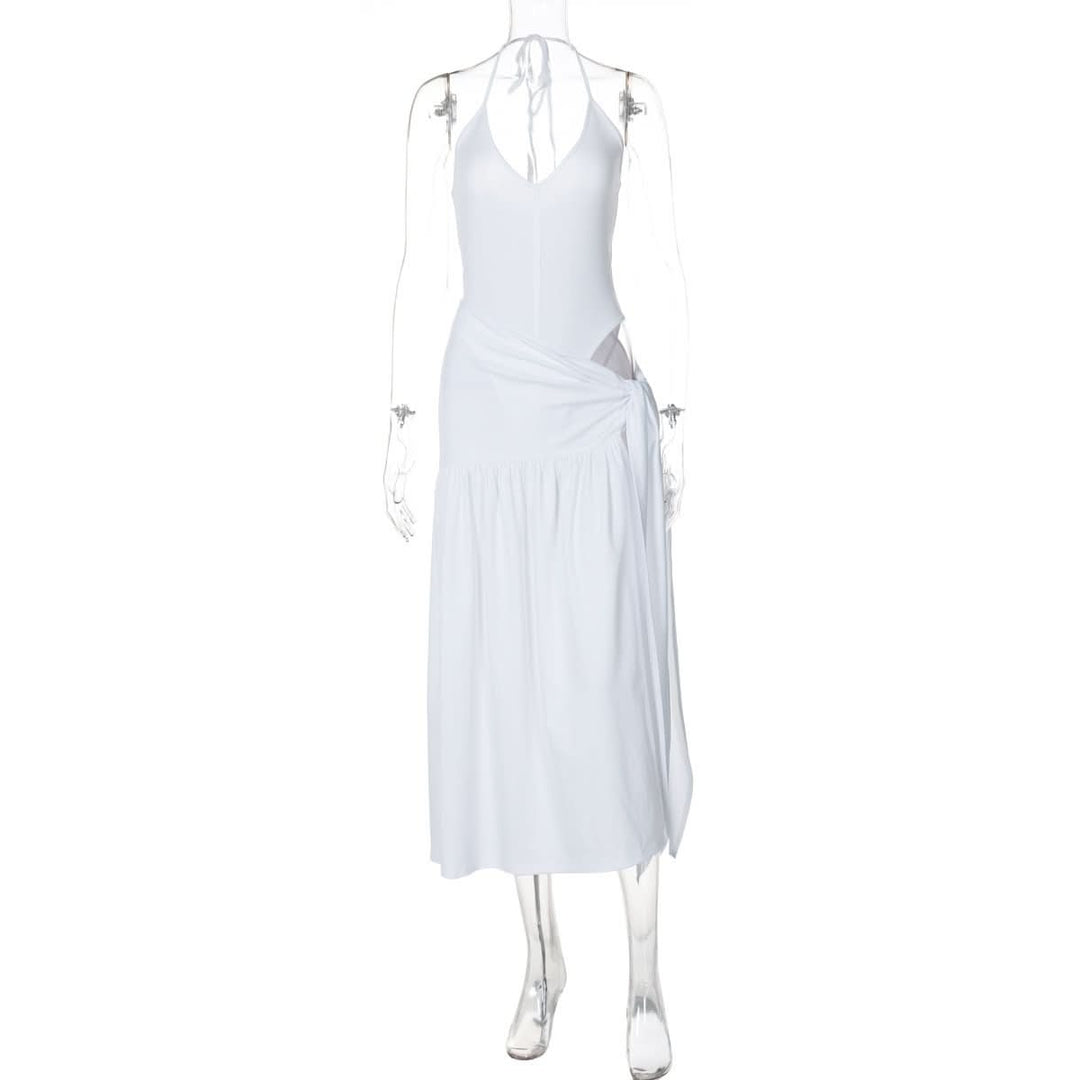 Halter v neck knotted slit maxi skirt set  | Festival Outfits Women