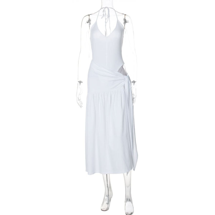 Halter v neck knotted slit maxi skirt set  | Festival Outfits Women