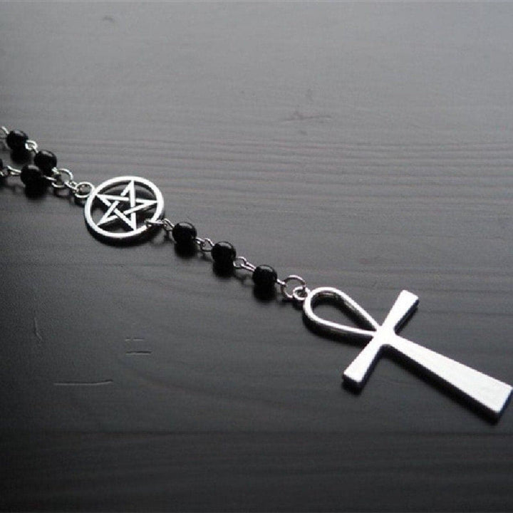 Cross pendant beaded metal chain necklace  | Festival Outfits Women