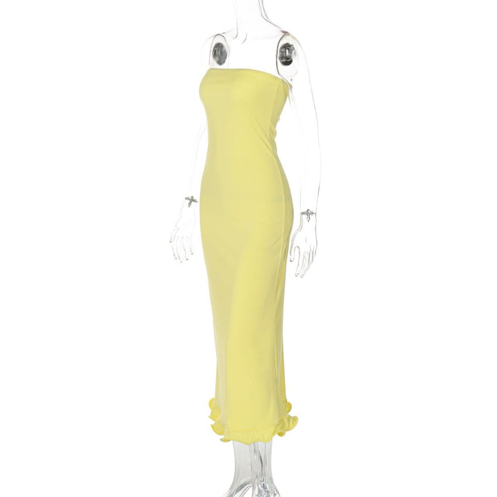Backless solid ruffle tube maxi dress  | Festival Outfits Women