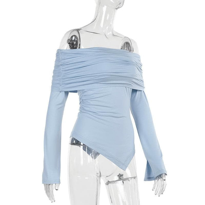 Long sleeve off shoulder irregular ruched top  | Festival Outfits Women