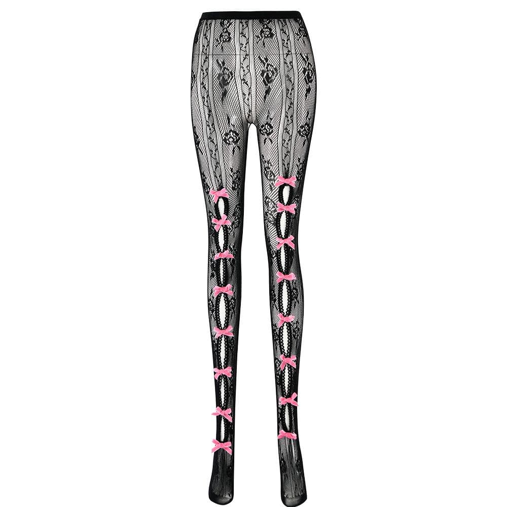 Lace hollow out bowknot contrast tights  | Festival Outfits Women