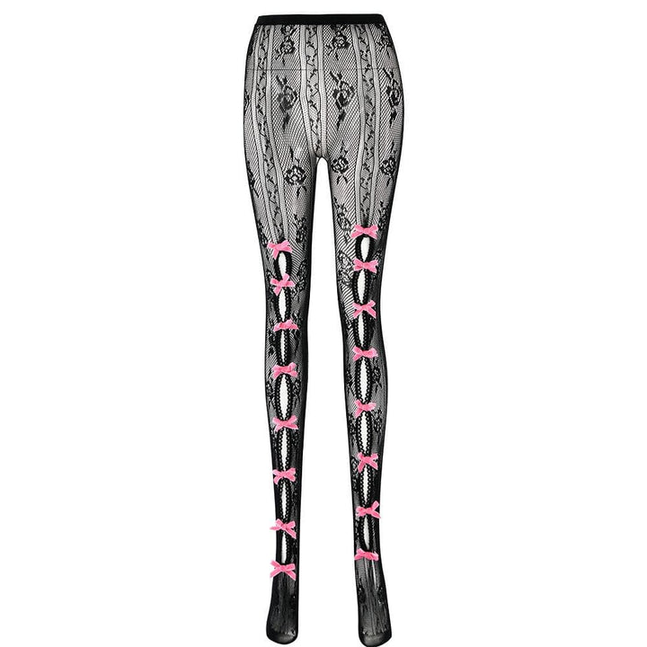 Lace hollow out bowknot contrast tights  | Festival Outfits Women