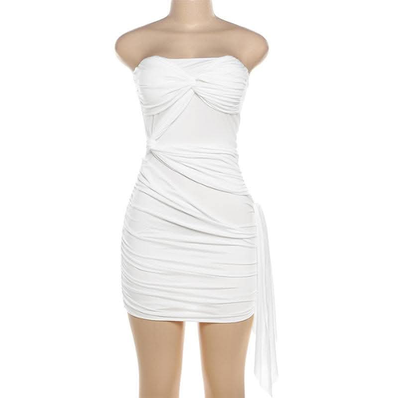 Ruffle solid ruched tube mini dress-final-sale  | Festival Outfits Women