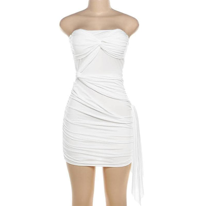 Ruffle solid ruched tube mini dress-final-sale  | Festival Outfits Women