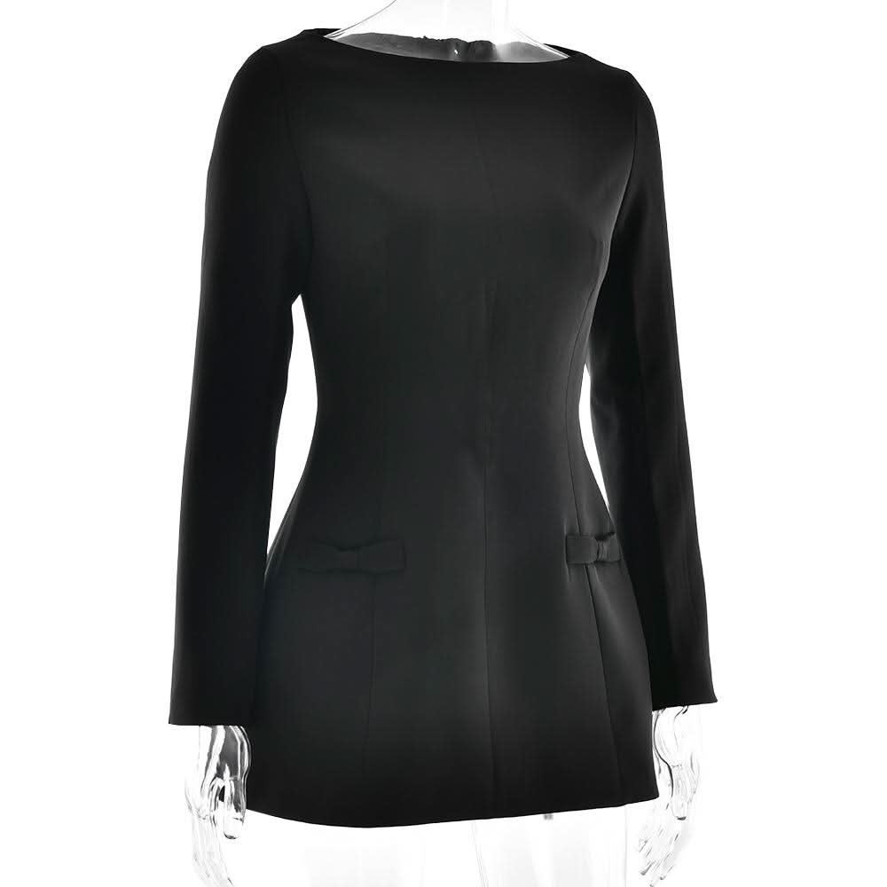 Long sleeve bowknot solid mini dress  | Festival Outfits Women