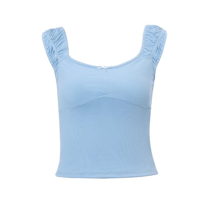 Ruched u neck bowknot ribbed cami top | Kayan Biki na Mata