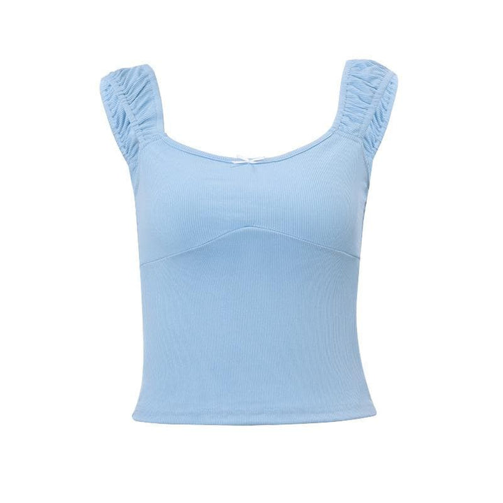 Ruched u neck bowknot ribbed cami top | Kayan Biki na Mata