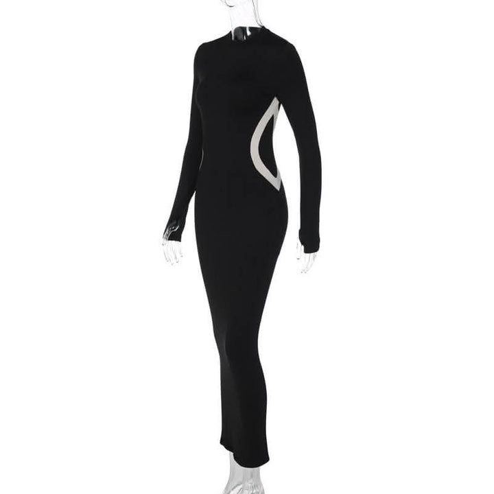 Gloves contrast long sleeve crewneck maxi dress-final-sale  | Festival Outfits Women