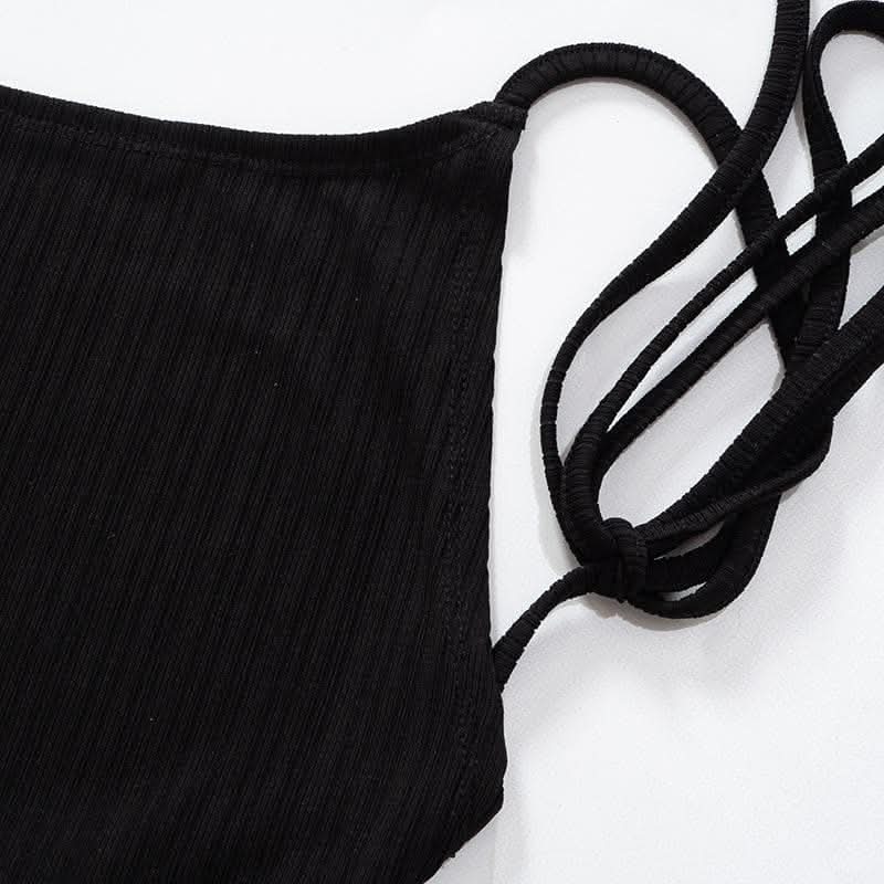 Backless self tie ribbed square neck solid cami maxi dress-final-sale  | Festival Outfits Women