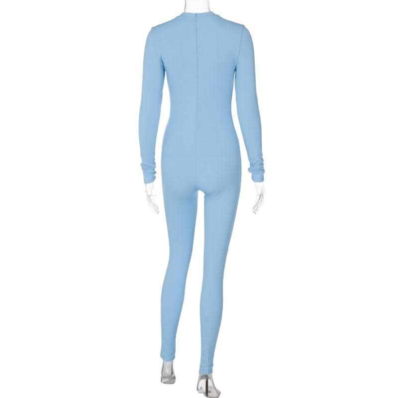 Ribbed long sleeve solid zip-up jumpsuit-final-sale  | Festival Outfits Women