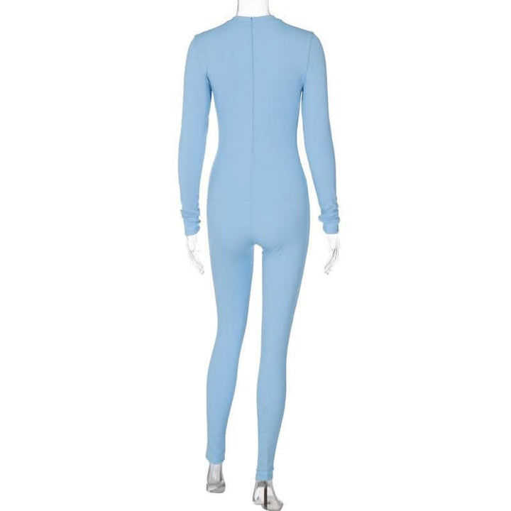 Ribbed long sleeve solid zip-up jumpsuit-final-sale  | Festival Outfits Women