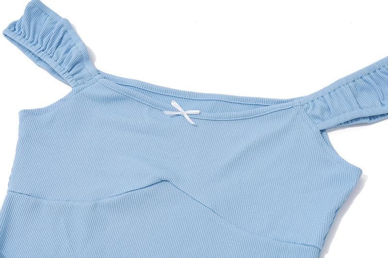 Ruched u neck bowknot ribbed cami top | Kayan Biki na Mata