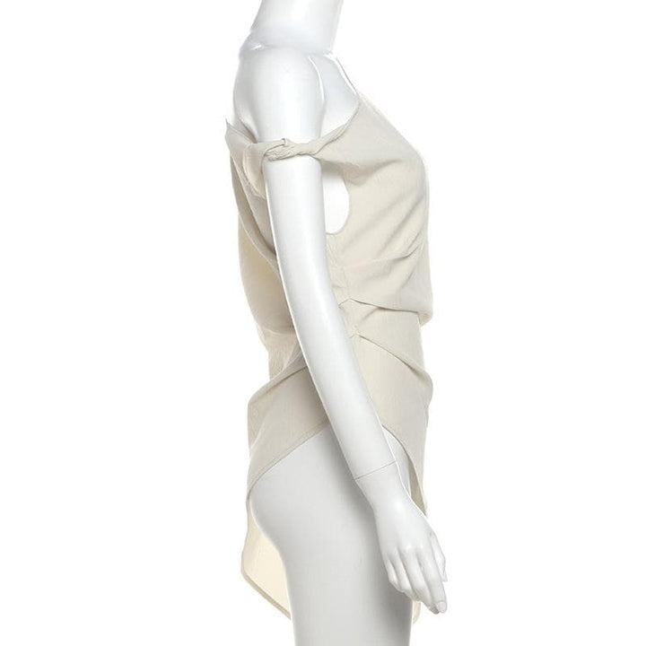 Off shoulder irregular solid zip-up top  | Festival Outfits Women