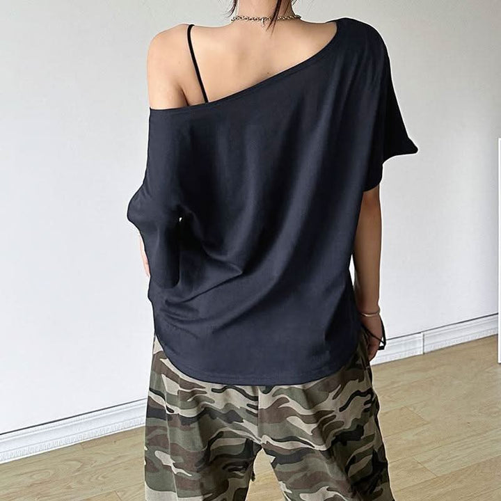 Short sleeve letter pattern round neck contrast top  | Festival Outfits Women
