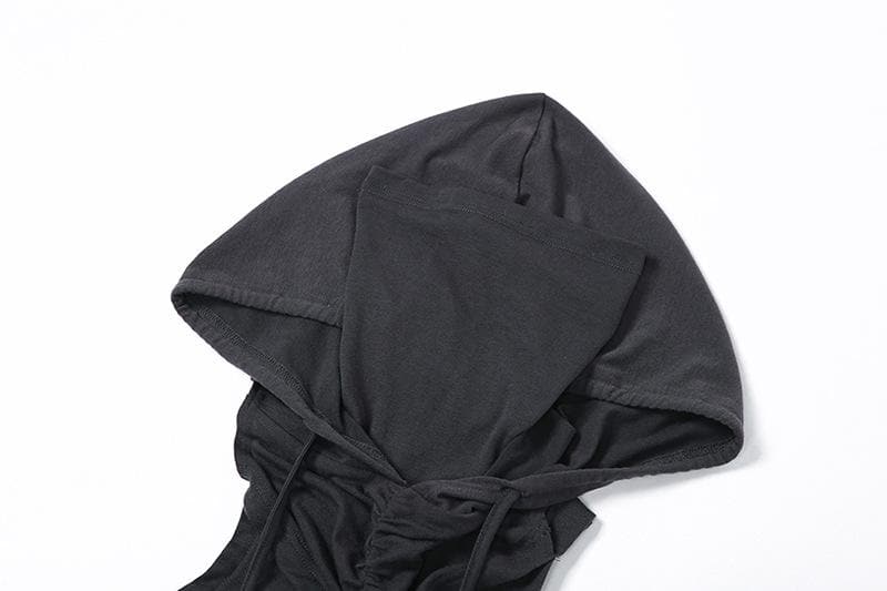 Sleeveless hoodie drawstring cross front ruched top | Kayan Biki na Mata