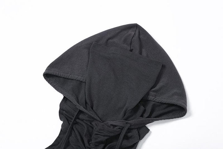 Sleeveless hoodie drawstring cross front ruched top | Kayan Biki na Mata