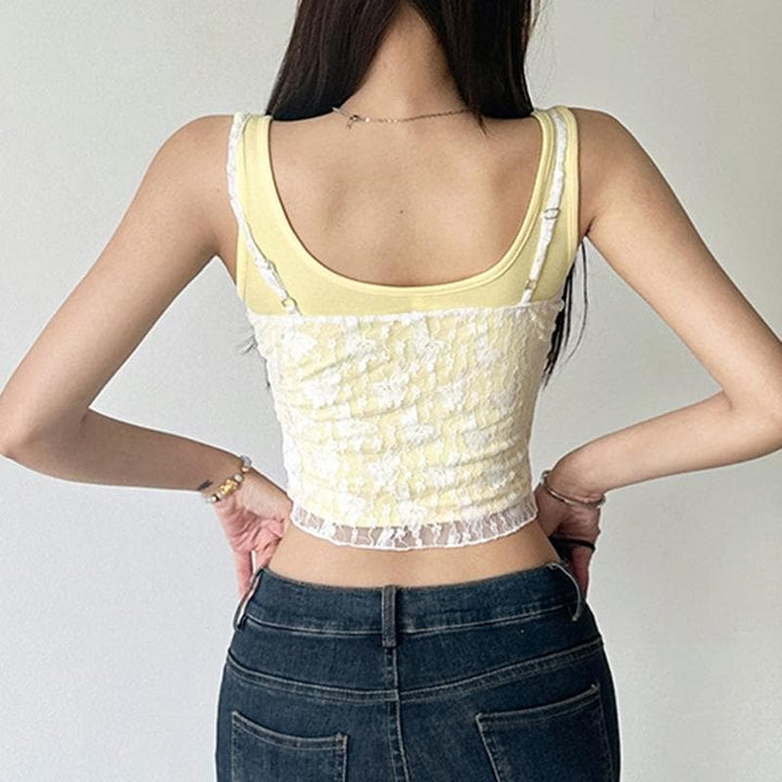 Lace bowknot hollow out u neck 2 piece tank cut out top | Kayan Biki na Mata