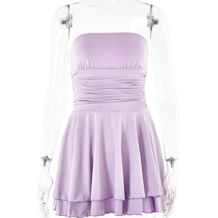 Ruched backless solid ruffle tube mini dress  | Festival Outfits Women